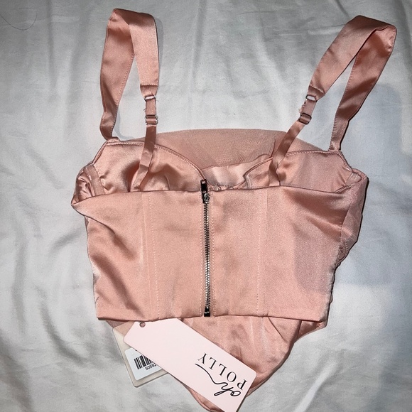 Oh Polly Satin Mesh Bustier Crop Top in Blush - Picture 4 of 5